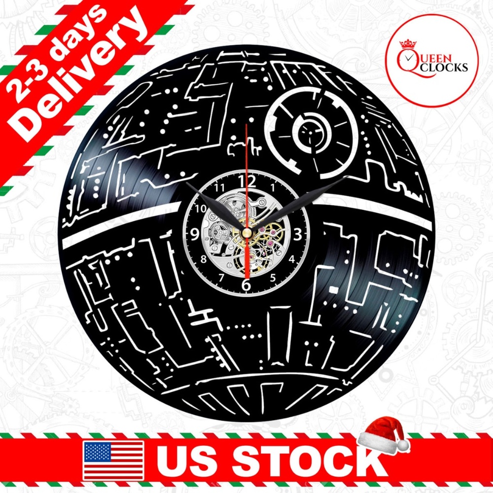 Death Star Wars Vinyl Clock Darth Vader Decor Gift